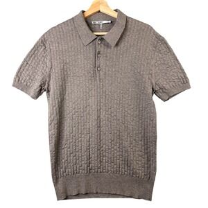 Mr Turk Mens Brown Textured Knit Cotton Short Sleeve Polo Sweater Shirt Small
